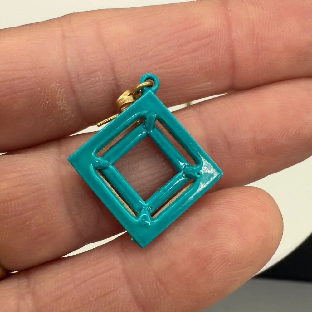 Vintage Bright Multicolor Retro Geometric Enamel Block Square Earrings 80's - Picture 8 of 10